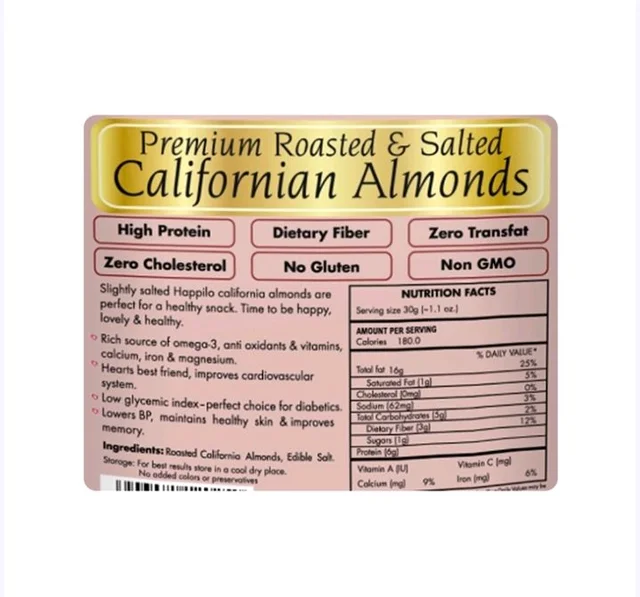 Happilo Premium Roasted & Salted Californian Flavoured Almonds (Swadisht Badam) - 35 g