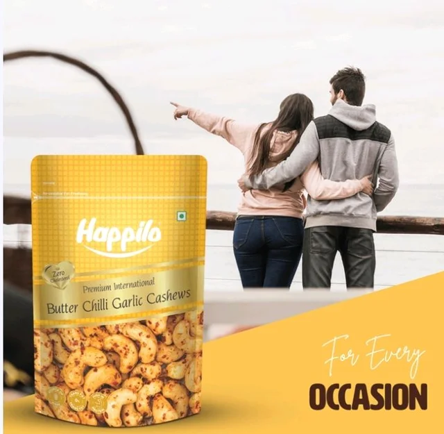 Happilo Butter Chilli Garlic Flavoured Cashew (Swadisht Kaju) - 160 g