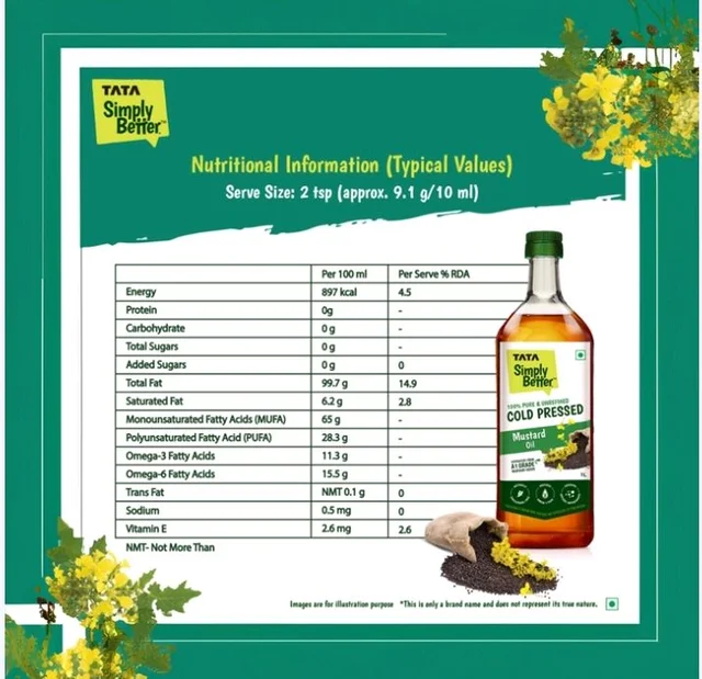 Tata Simply Better 100% Pure Cold Pressed Mustard Oil /Sarso Oil - 1 ltr