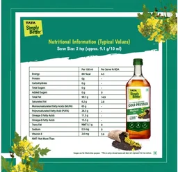 Tata Simply Better 100% Pure Cold Pressed Mustard Oil /Sarso Oil - 1 ltr