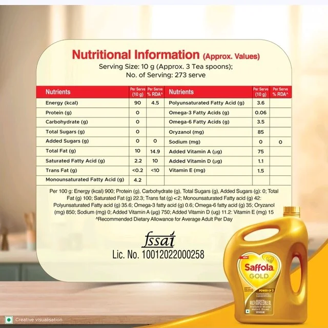 Saffola Gold Corn & Rice Bran Refined Blended Cooking Oil - 2.73 kg