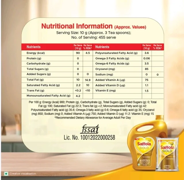 Saffola Gold Corn & Rice Bran Blended Cooking Oil - 6 ltr