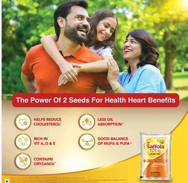 Saffola Total Heart Pro Rice Bran & Sunflower Blended Cooking Oil (Khadya Tel) - 1 ltr