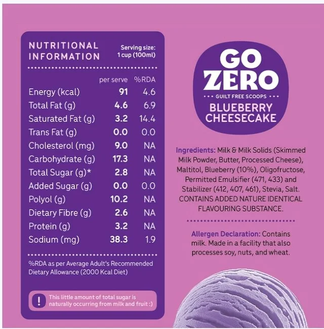 Go Zero Blueberry Cheesecake Guilt Free Ice Cream Cup - 2×100 ml