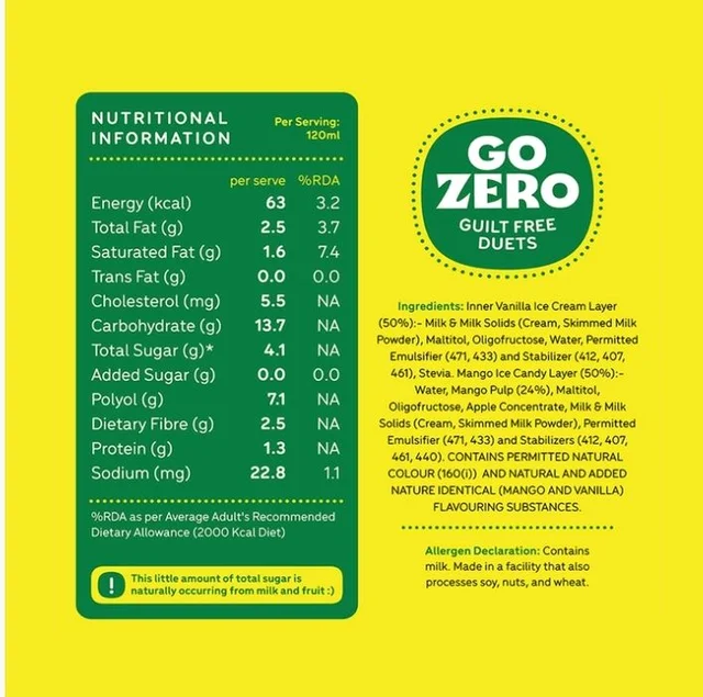 Go Zero Mango Duet Guilt Free Ice Cream Stick - 60 ml