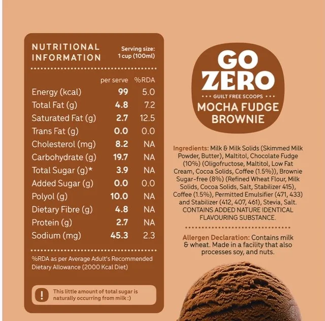 Go Zero Mocha Fudge Brownie Guilt Free Ice Cream Cup - 100 ml