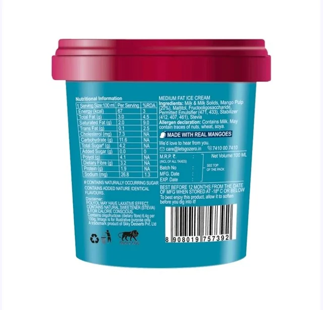 Go Zero Mad Over Mango Guilt Free Ice Cream Cup - 100 ml