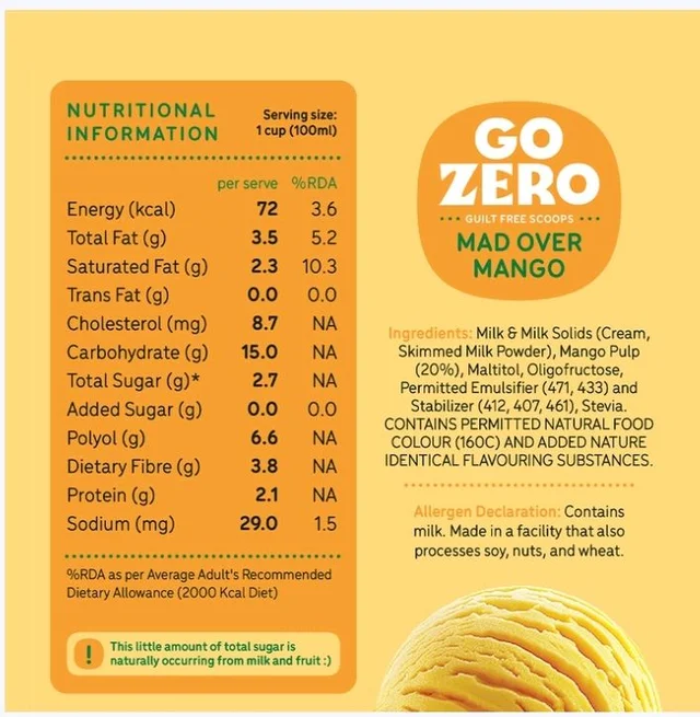 Go Zero Mad Over Mango Guilt Free Ice Cream Cup - 100 ml