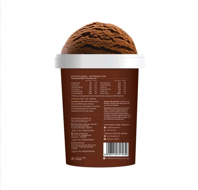 Go Zero Belgian Dark Chocolate Guilt Free Ice Cream Tub - 500 ml
