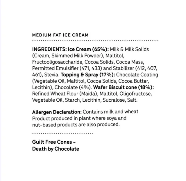 Go Zero Death By Chocolate Guilt Free Ice Cream Cone - 120 ml
