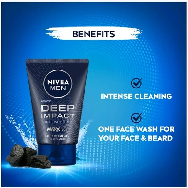 Nivea Men Deep Impact Intense Clean Face Wash - 100 ml