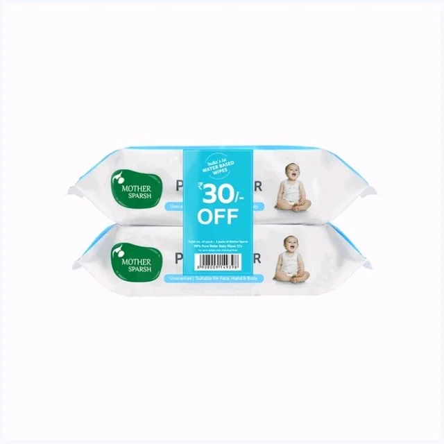 Mother Sparsh 99% Unscented Pure Water Baby Wipes - 2×72 wipes