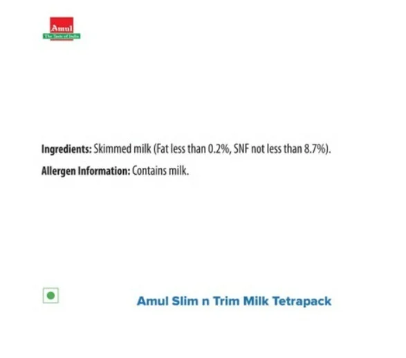 Amul Slim 'n' Trim Skimmed Milk (Zero Cholesterol) - 200 mL, 1l