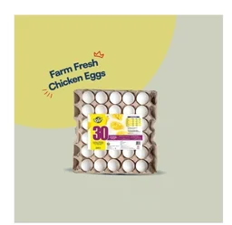 Total 30 Farm Fresh White Eggs - Medium:50-55 g, 30 pieces