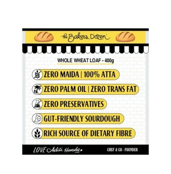 The Baker's Dozen Zero Maida Whole Wheat Sourdough Brown Bread - 33 g, 400 g