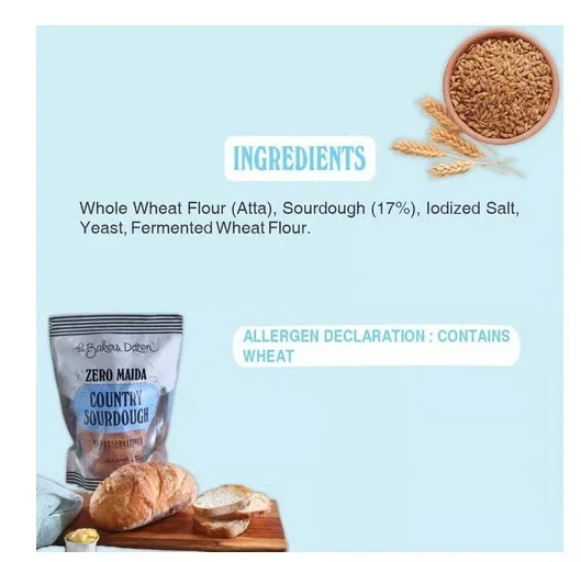 The Baker's Dozen Zero Maida Whole Wheat Country Sourdough Bread - 330 g