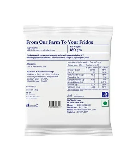 Joi Farm A2 Creamy Paneer Block - 90 g, 180 g