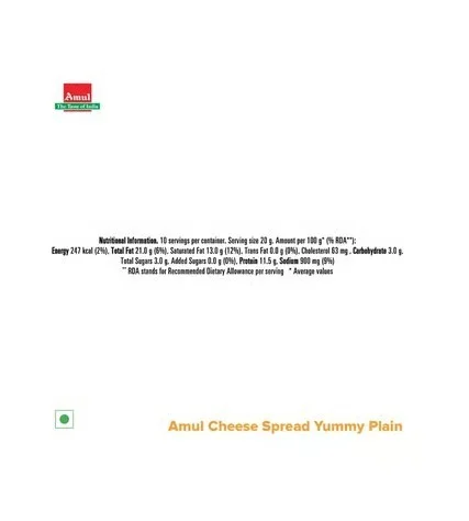 Amul Yummy Plain Cheese Spread - 500 Gm, 200 g