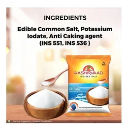 Aashirvaad Iodized Natural Salt 1 kg - Edible Common Salt (85%), Potassium Chloride, Anticaking agents (INS 551, INS 536) And Potassium Iodate, 1 kg