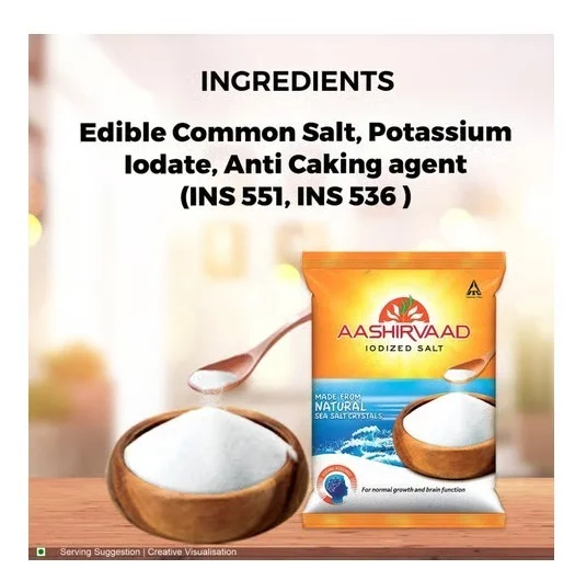 Aashirvaad Iodized Natural Salt 1 kg - Edible Common Salt (85%), Potassium Chloride, Anticaking agents (INS 551, INS 536) And Potassium Iodate, 1 kg