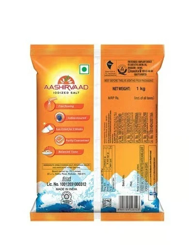 Aashirvaad Iodized Natural Salt 1 kg - Edible Common Salt (85%), Potassium Chloride, Anticaking agents (INS 551, INS 536) And Potassium Iodate, 1 kg