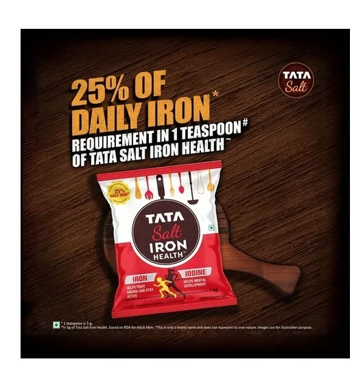 Tata Plus Iron Health, Double Fortified Salt - Zero Sugar, 1 kg