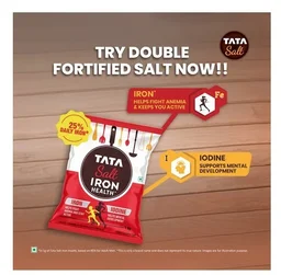 Tata Plus Iron Health, Double Fortified Salt - Zero Sugar, 1 kg