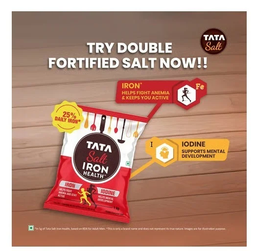 Tata Plus Iron Health, Double Fortified Salt - Zero Sugar, 1 kg
