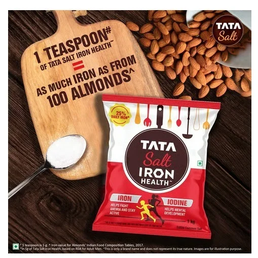Tata Plus Iron Health, Double Fortified Salt - Zero Sugar, 1 kg