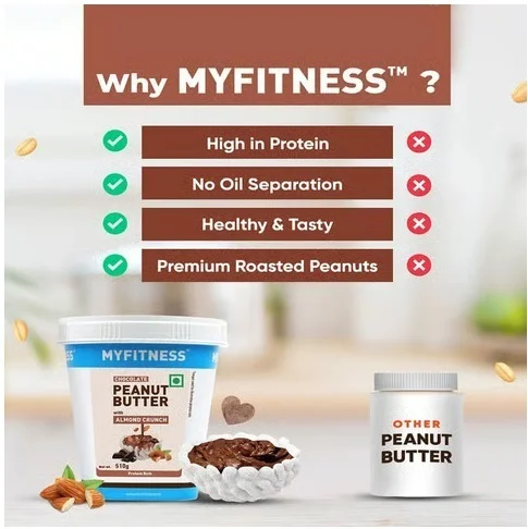 MyFitness Chocolate Peanut Butter with Almond Crunch - 32 g, Crunchy, 510 g