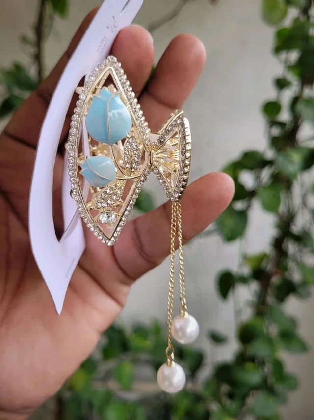 Cyan Color Rose Flower Design Beautiful Korean Clip