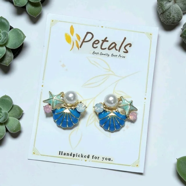 Premium Quality Sheel and Star With Peral Design Ear Studs - PES003