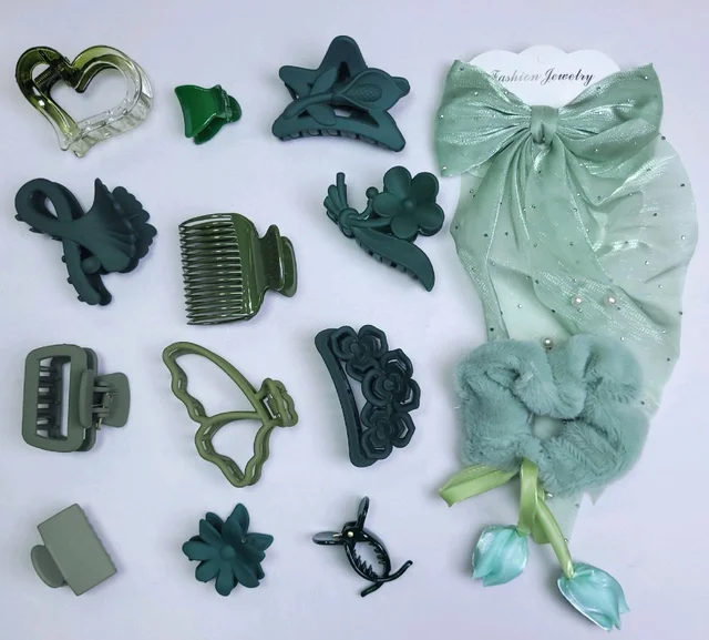 Green Color Hair Accessories Combo #53 by Petals.