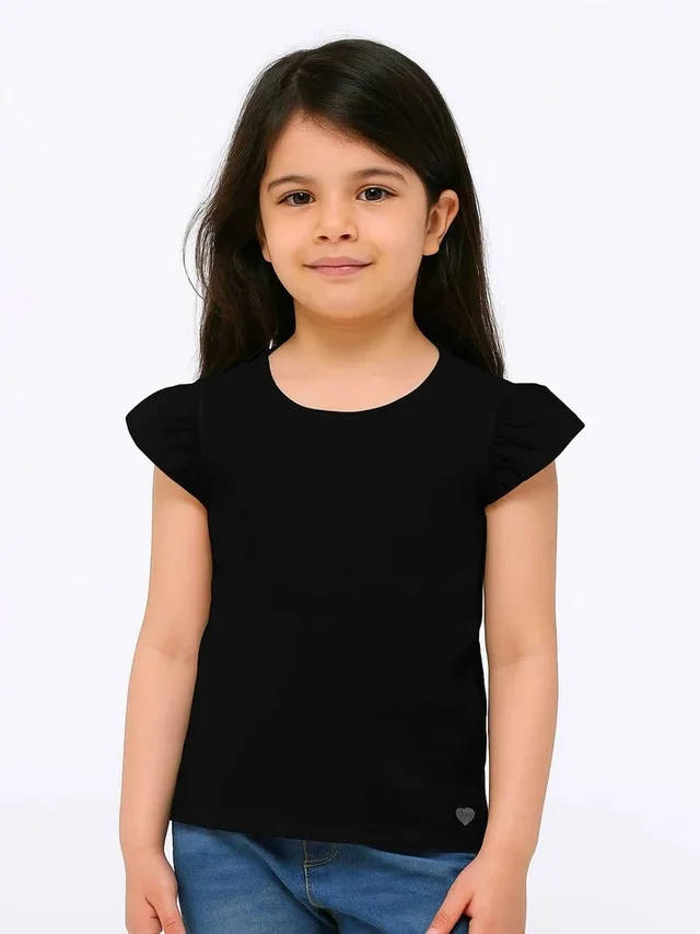 Girls Short Sleeve Black T-Shirt - 4yrs, BLACK