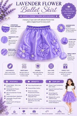Fashionifyy Lavender Flower Ballet Skirt for Girls - 4yr
