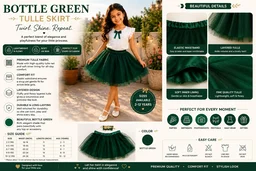 FASHIONIFYY BOTTLEGREEN Ballet Skirt - 4 YR, Dark Green