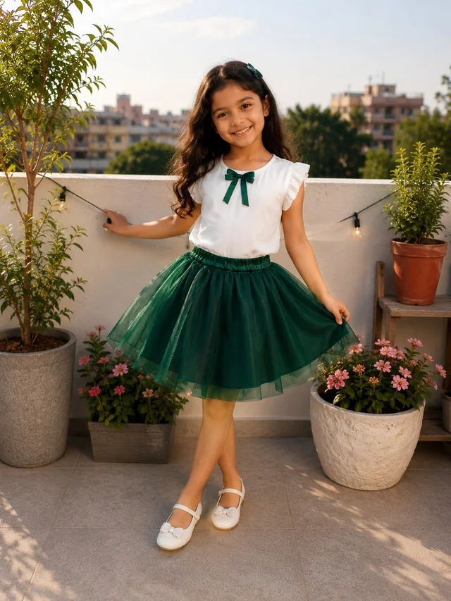 FASHIONIFYY BOTTLEGREEN Ballet Skirt - 4 YR, Dark Green