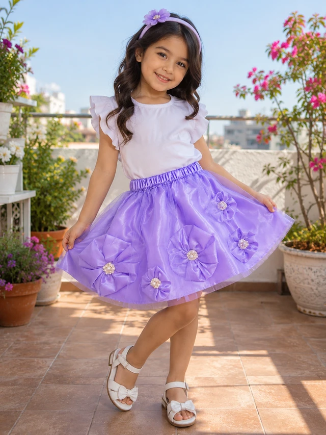 Fashionifyy Lavender Flower Ballet Skirt for Girls - 4yr