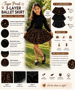 FASHIONIFYY Tiger Print 3-Layer Ballet Skirt for Girls | Fashionifyy - 4yr