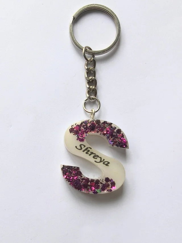 White- purple glitter with name - 3.9 cm, White
