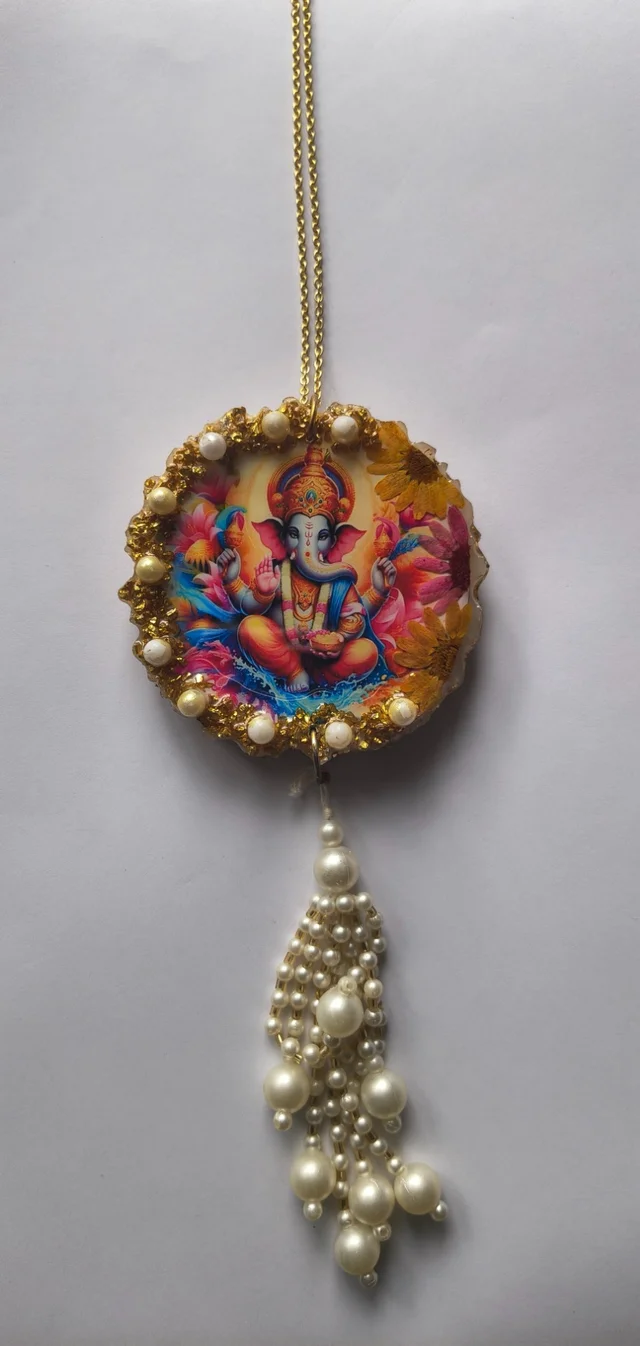 Ganesha car hanging with mantra (Both side) 301 - 3"