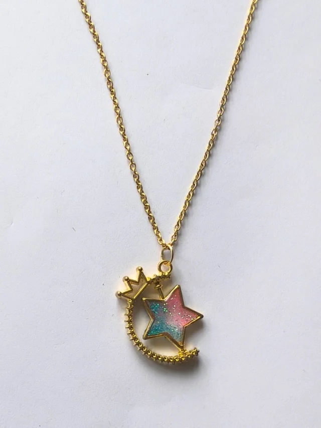 Star spinning pendant- personalised letter 805 - Blue & Pink