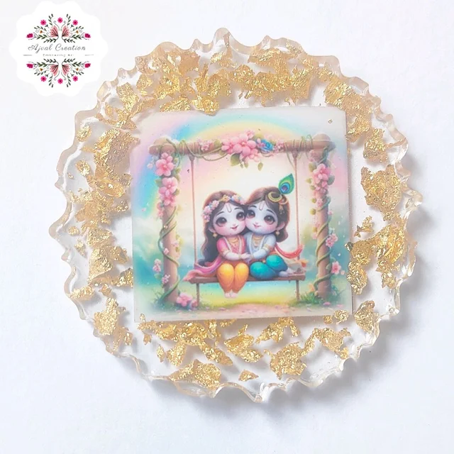 Radha Krishna Photo Fridge magnet - White, 3"