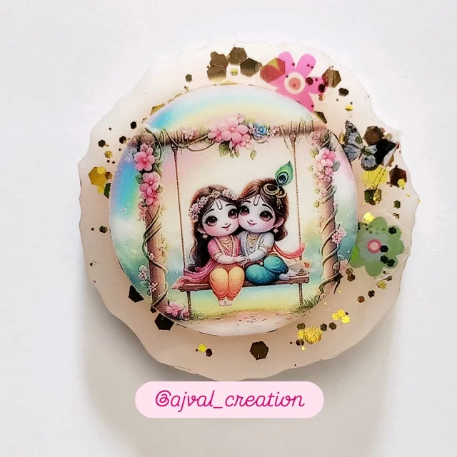 Cute Radha Krishna Fridge Magnet - White, 2"