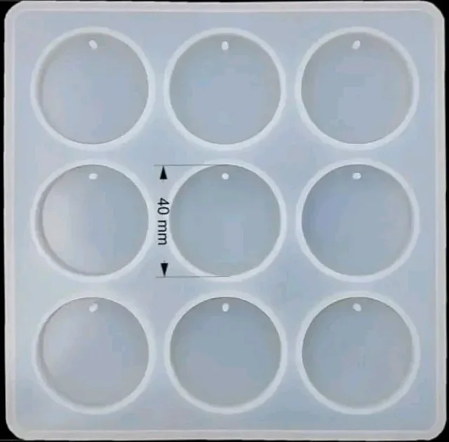 2 Inch 9 Cavity Round Keychain Mould - White, 155 mm