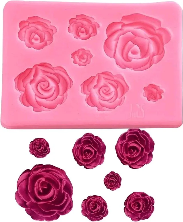 7 Cavity Rose Silicone Mould - Hot Pink, 3.27" X 2.36"