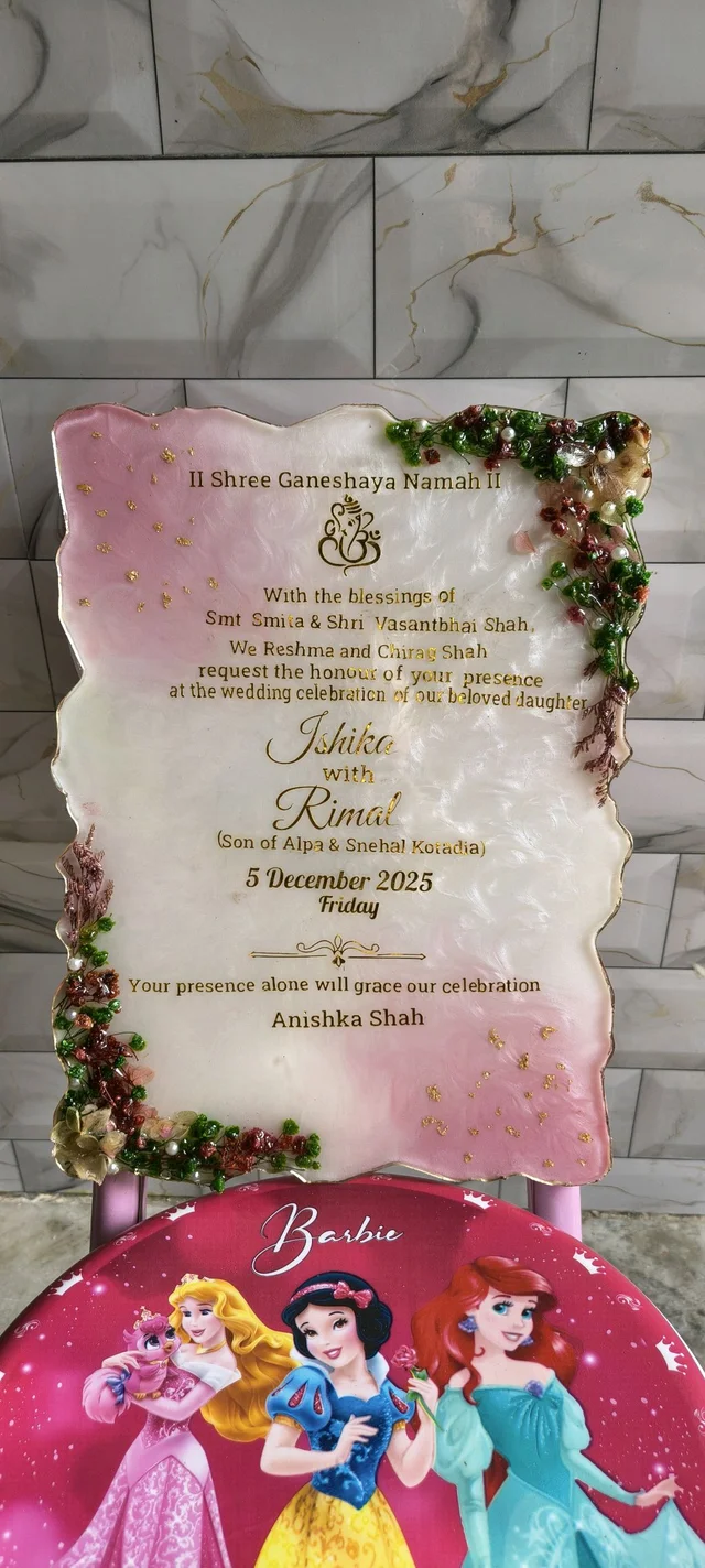 Resin Wedding Kankotri / Invitation - White, 9x12 Inch