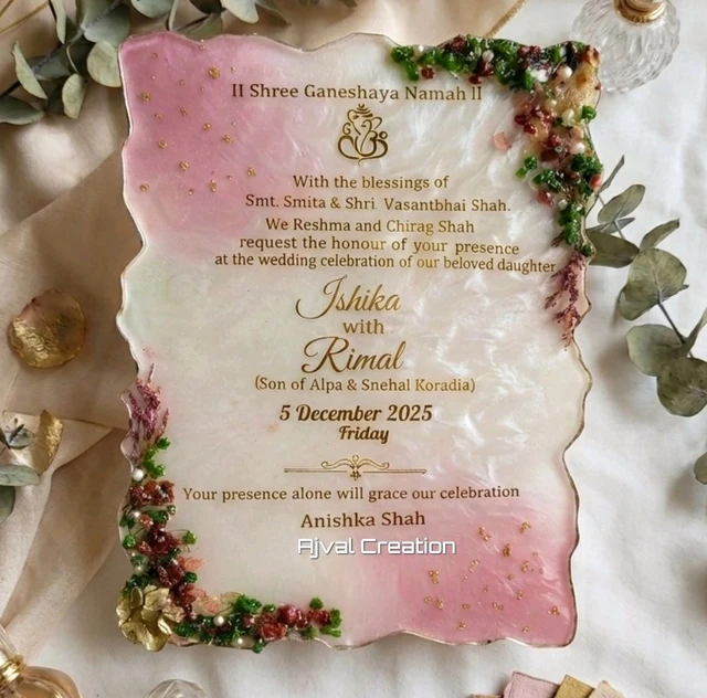 Resin Wedding Kankotri / Invitation - White, 9x12 Inch