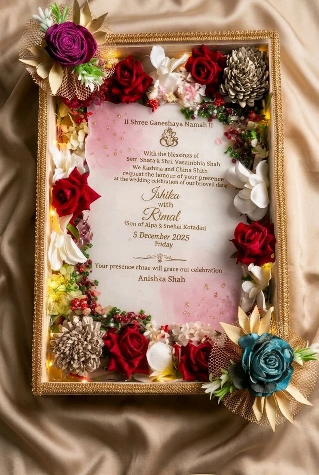 Wedding Invitation/ Kankotri With Box And Light - White, 12x18 Inch