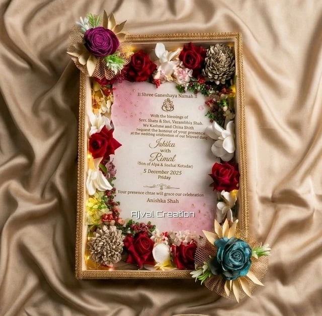 Wedding Invitation/ Kankotri With Box And Light - White, 12x18 Inch